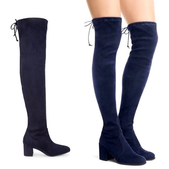 Stuart Weitzman Genna 60 City Stretch Blue Suede Over the Knee Boots Size 37.5 - Picture 1 of 8